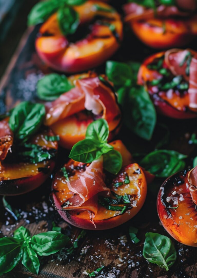 Grillitud virsikud prosciutto ja basiilikuga